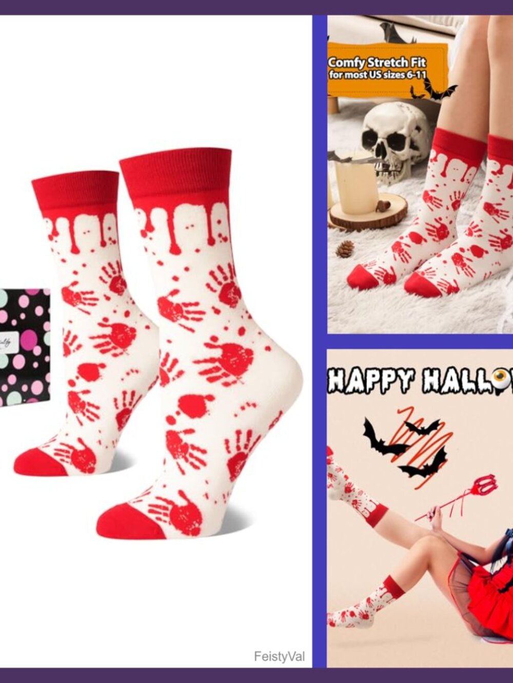 Halloween Crew Socks Cotton Blend Novelty Gift Box One Size